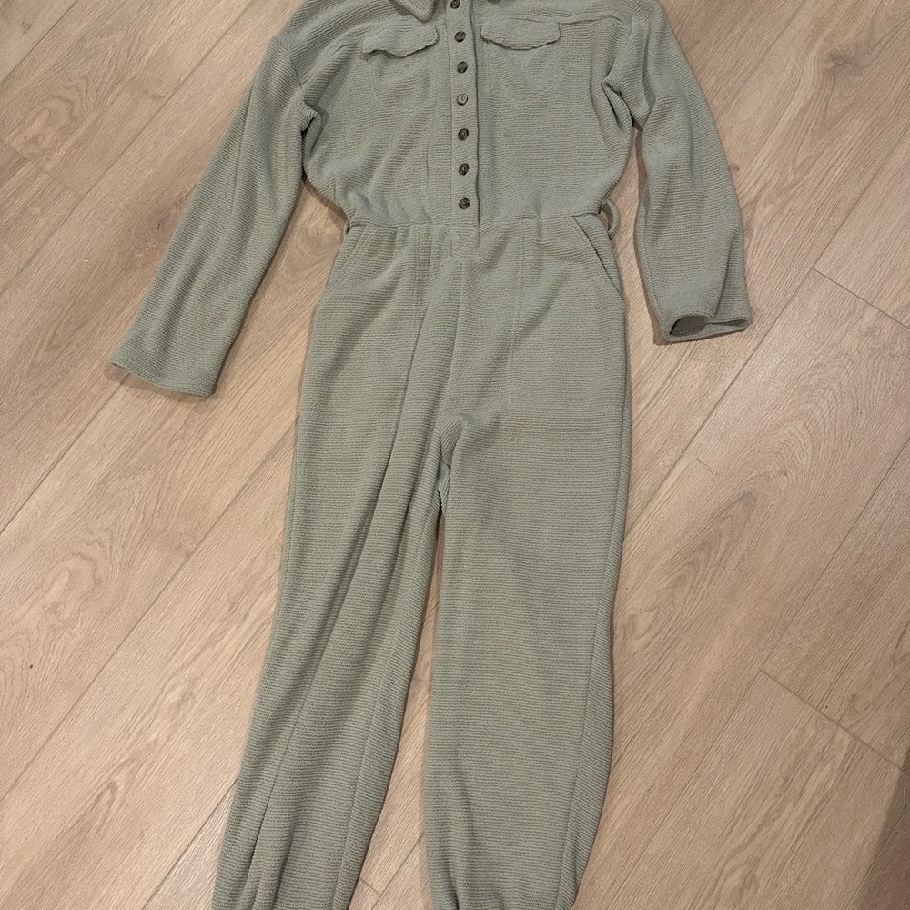 Free People Sage Button-Up Jumpsuit